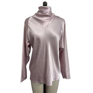 Vintage Anne Klein Light Pink Satin Mock Neck Long Sleeve Top Satin Blouse